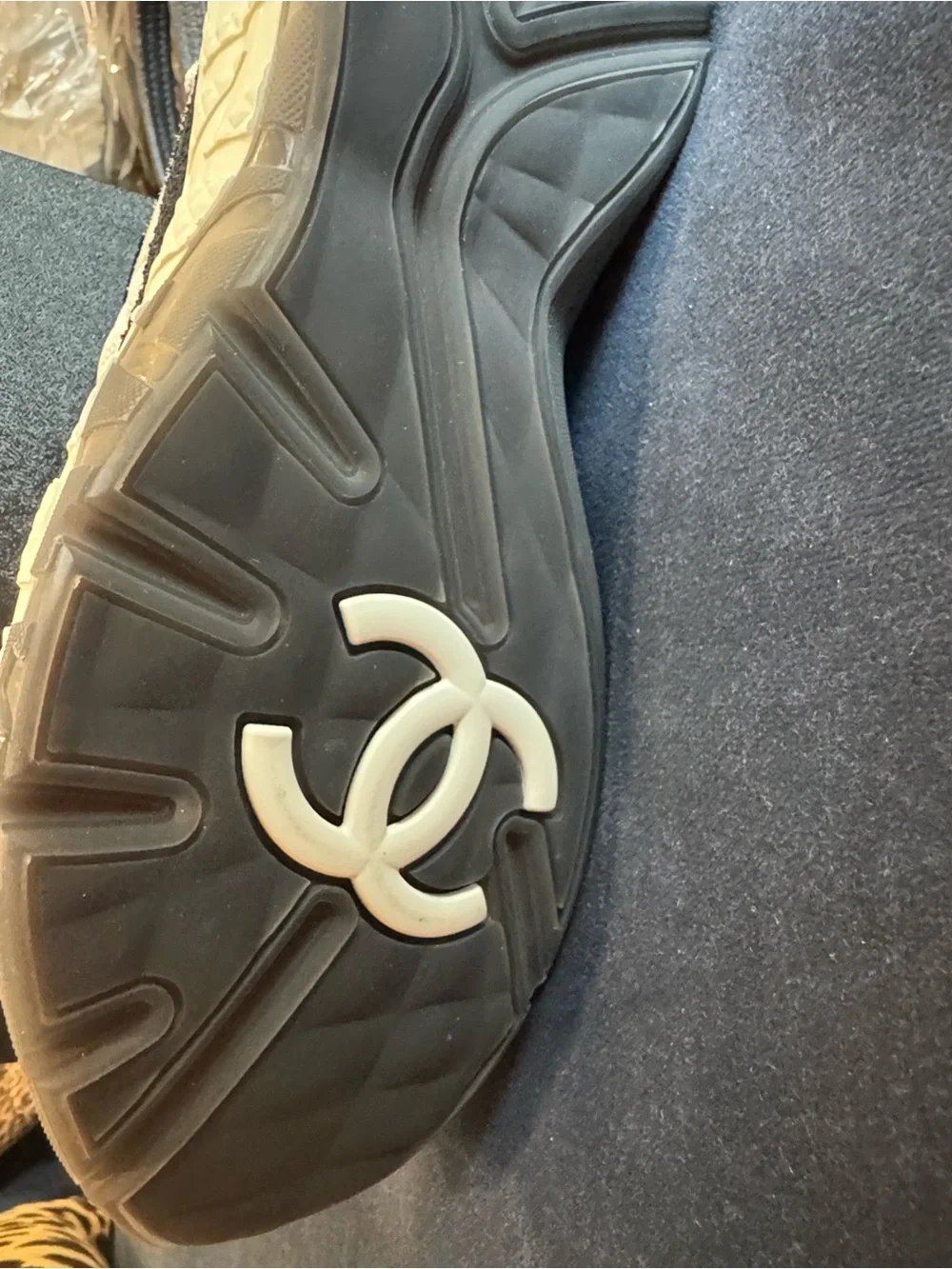 CHANEL Cream and Black Mesh & Suede Athletic Sneakers